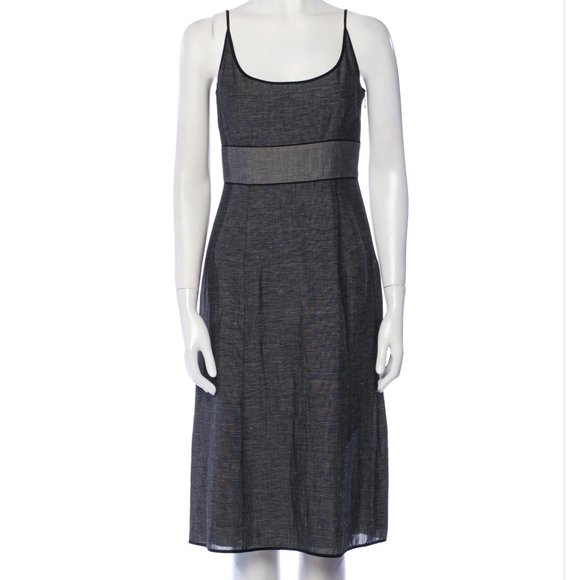 Narciso Rodriguez Scoop Neck Wool and Linen Midi Dress in Gray and Black Size 4 - Picture 2 of 11